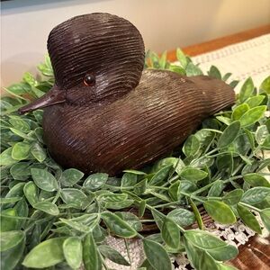 Hand-Carved Wood Duck Figurine - Dark Brown